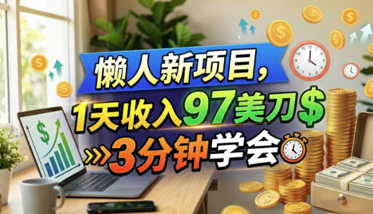懒人新项目，1天收入97美刀，3分钟学会，长久挣美金-鼎铸网