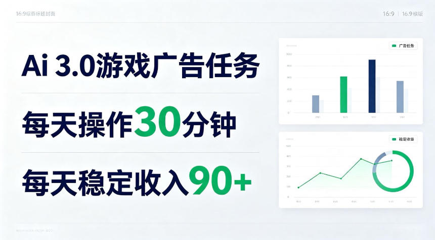 Ai 3.0游戏广告任务，每天操作30分钟，每天稳定收入90＋【揭秘】-鼎铸网
