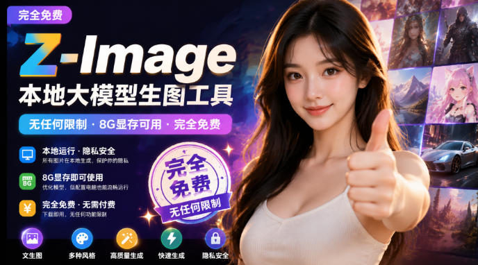 z-imagee69cace59cb0e5a4a7e6a8a1e59e8be7949fe59bbee5b7a5e585b7efbc8ce697a0e4bbbbe4bd95e99990e588b6c2b78ge698bee5ad98e58fafe794a8c2b7_6a90e8a80f25c.jpeg Z-Image本地大模型生图工具,无任何限制·8G显存可用·完全免费