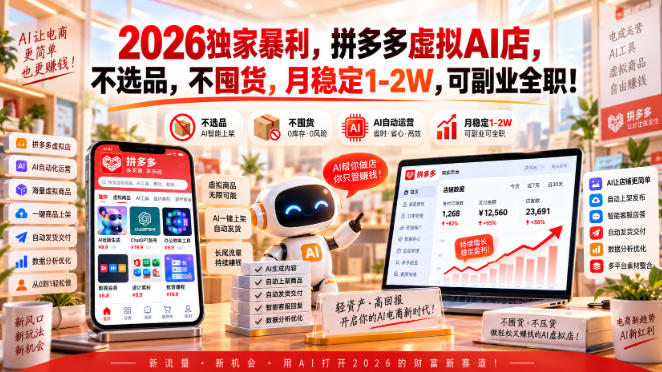 2026e78bace5aeb6e69ab4e588a9efbc8ce68bbce5a49ae5a49ae8999ae68b9faie5ba97efbc8ce4b88de98089e59381efbc8ce4b88de59ba4e8b4a7efbc8ce69c88_6ab1006aa0f63.jpeg 2026独家暴利,拼多多虚拟AI店,不选品,不囤货,月稳定1-2W,可副业全职!