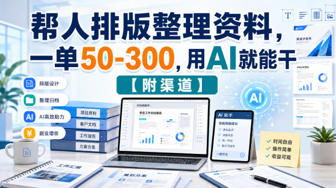 帮人排版整理资料，一单50-300，用AI就能干【附渠道】-鼎铸网