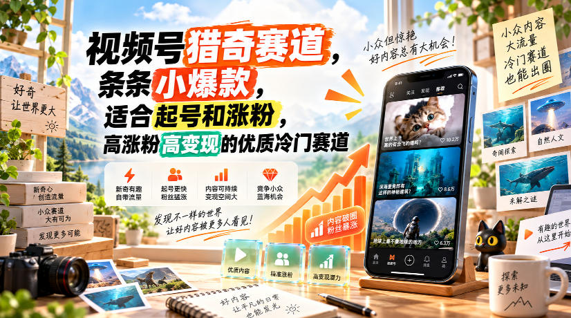 视频号猎奇赛道，条条小爆款，适合起号和涨粉，高涨粉高变现的优质冷门赛道-鼎铸网