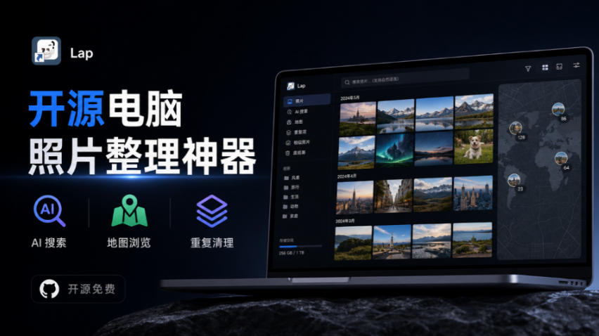 3.7k stars！电脑照片整理神器，支持AI搜索、地图浏览和重复清理，10万张照片也能流畅运行Lap-鼎铸网