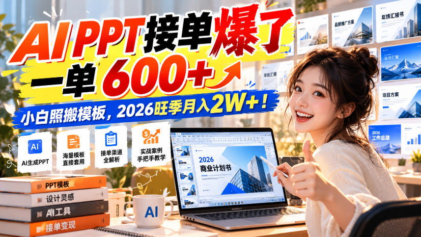 AI PPT接单爆了,一单600+,小白照搬模板,2026旺季月入2W+!-鼎铸网