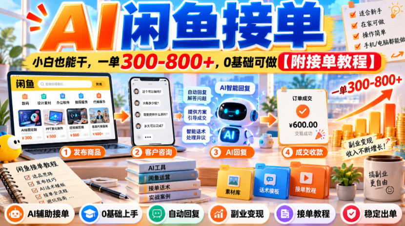 AI闲鱼接单,小白也能干,一单300-800+,0基础可做【附接单教程】-鼎铸网