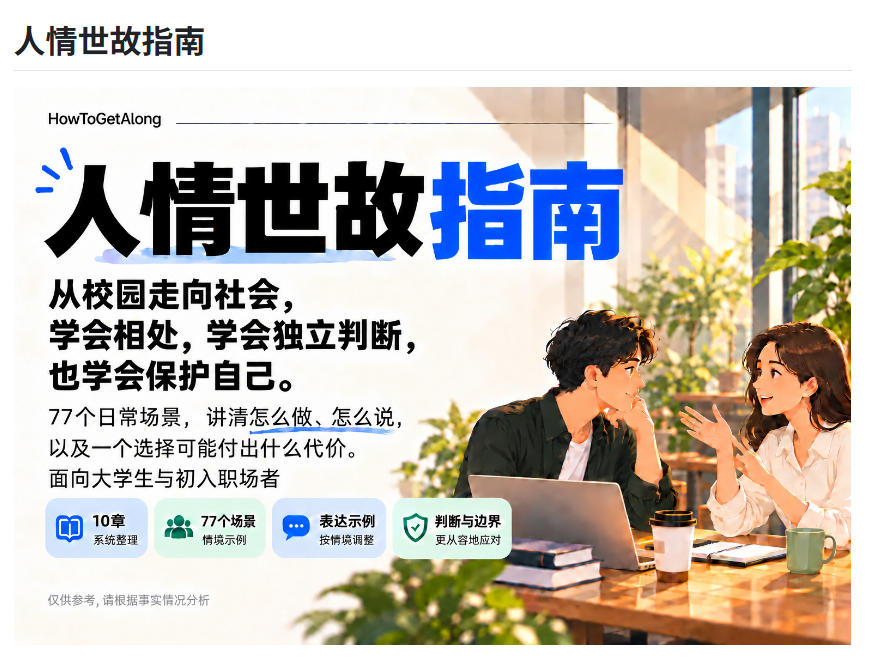 没人教的社会生存课，现在有大佬免费教你了！1486 stars的人情世故指南，推荐逐字学习HowToGetAlong