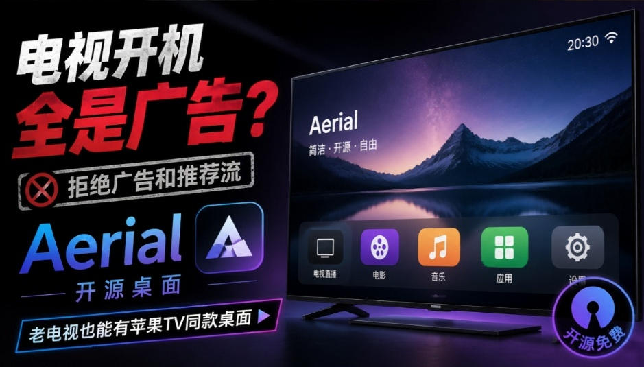 电视开机全是广告和推荐流？Aerial开源桌面，老电视也能用Apple TV同款桌面，这下子真得收藏了-鼎铸网
