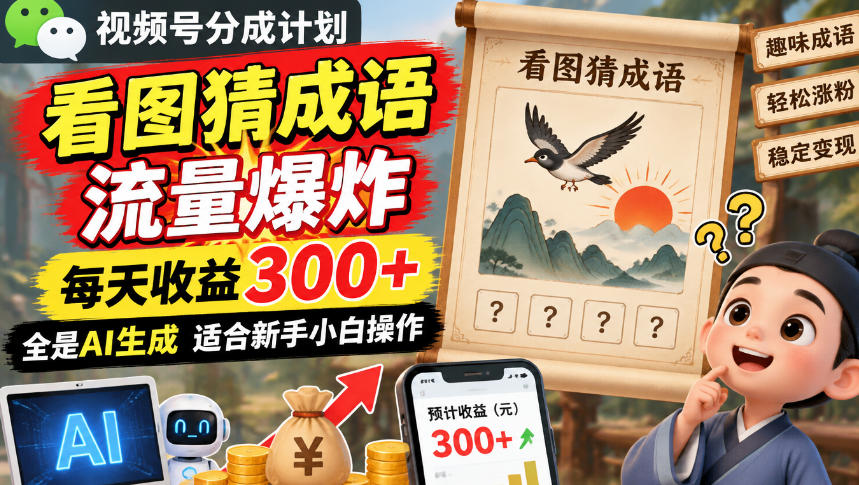 视频号分成计划:看图猜成语流量爆炸每天收益300+,全是AI生成适合新手小白操作-鼎铸网