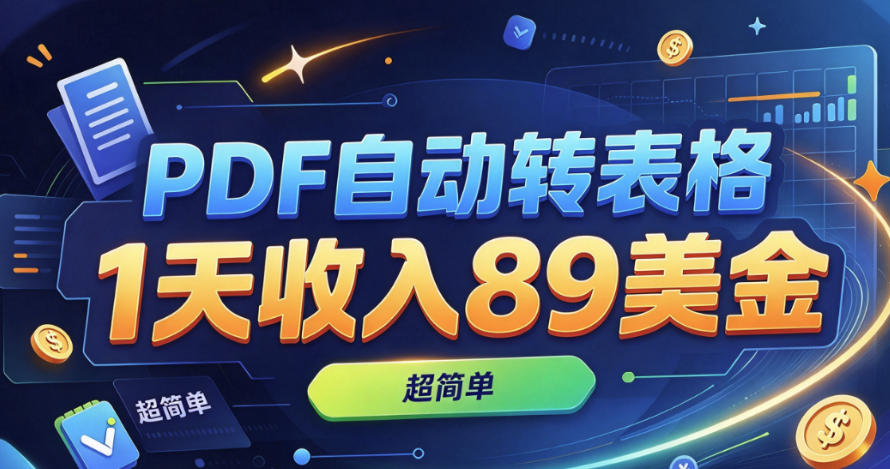 PDF自动转表格，1天收入89美刀，超简单，0门槛-鼎铸网