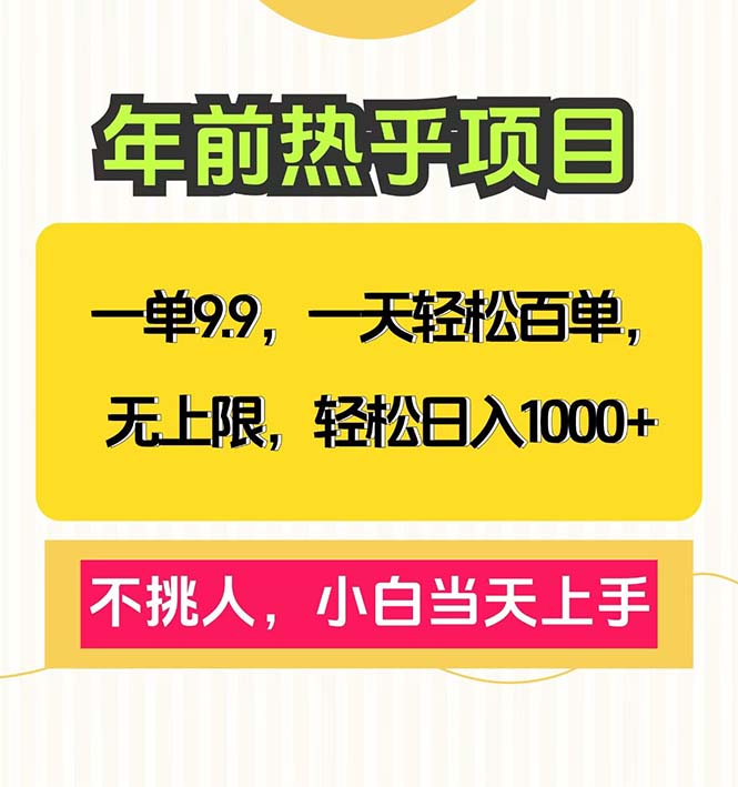 一单9.9，一天百单无上限，不挑人，小白当天上手，轻松日入1000+-鼎铸网