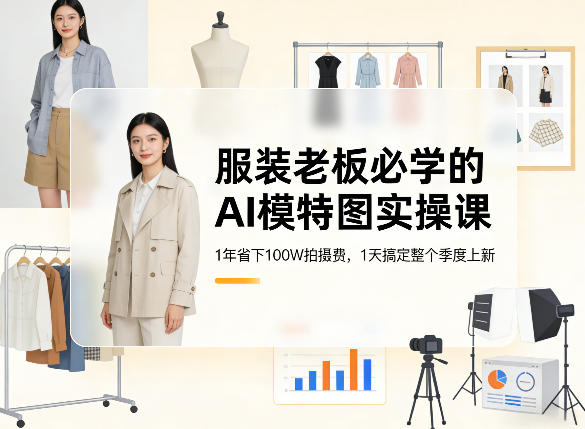 服装老板必学的AI模特图实操课，1年省下100W拍摄费，1天搞定整个季度上新-鼎铸网