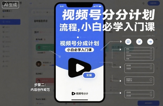 视频号分成计划实操流程，小白必学入门课-鼎铸网