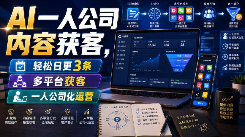AI一人公司内容获客，轻松日更3条，多平台获客，一人公司化运营(更新0827)-鼎铸网