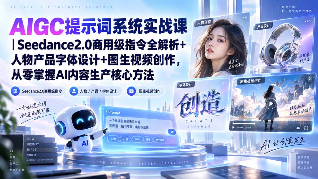 01ad7a0fdfdc5d70fd45d0d2731ee403.jpeg AIGC提示词系统实战课-无水印|Seedance2.0商用级指令全解析+人物产品字体设计+图生视频创作,掌握AI内容生产方法