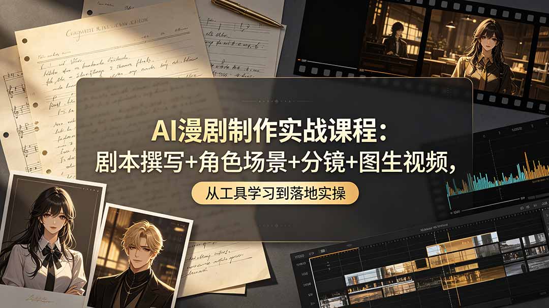 01f26e6e706b48e087b901853cc65ed0.jpeg AI漫剧制作实战课程:剧本撰写+角色场景+分镜+图生视频,从工具学习到落地实操