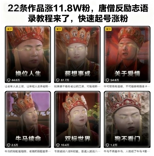 22条作品涨11.8W粉,唐僧反励志语录教程来了,快速起号涨粉-鼎铸网