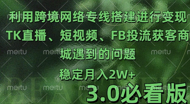 利用跨境电商网络及搭建TK直播、短视频、FB投流获客以及商城遇到的问题进行变现3.0必看版【揭秘】-鼎铸网