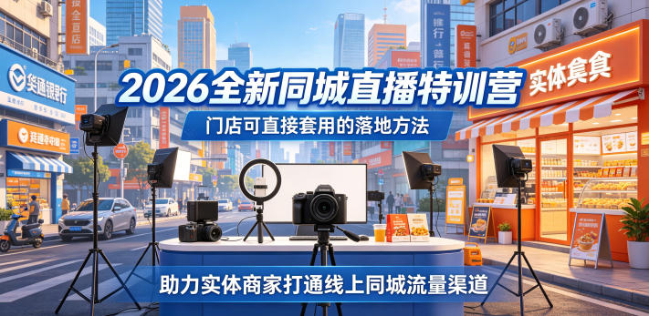 2026全新同城直播特训营,门店可直接套用的落地方法,助力实体商家打通线上同城流量渠道-鼎铸网