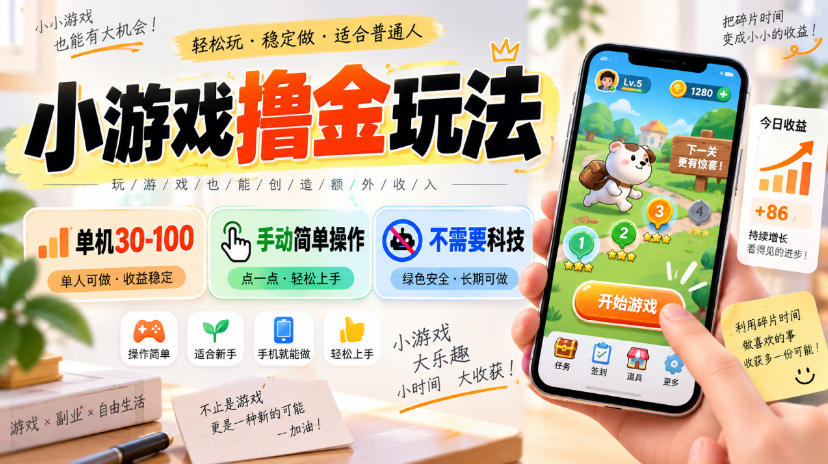 小游戏撸金玩法,单机30-100,手动简单操作,不需要科技-鼎铸网