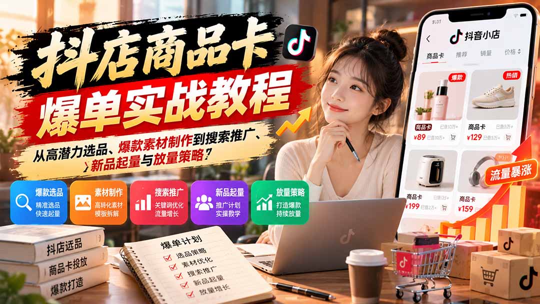 03ca902e4d788d307f4c63993ead56e2.jpeg 抖店商品卡爆单实战教程:从高潜力选品、爆款素材制作到搜索推广、新品起量与放量策略