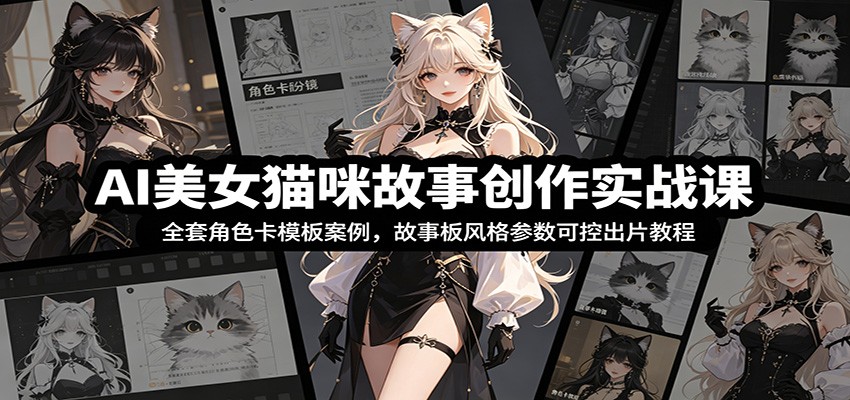 AI美女猫咪故事创作实战课：全套角色卡模板案例，故事板风格参数可控出片教程-鼎铸网
