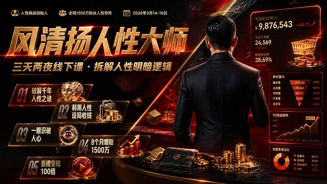 风清扬人性大师-三天两夜3月14-16线下课2026年|拆解人性明暗逻辑,识人避坑,千万粉涨粉+直播百倍变现实战教学-鼎铸网