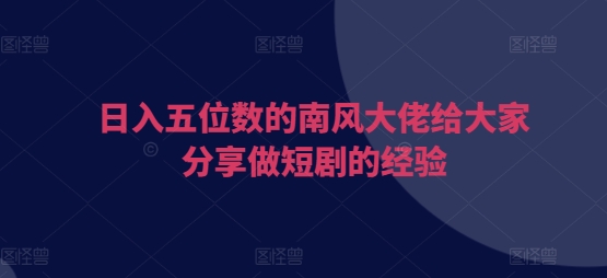日入五位数的南风大佬给大家分享做短剧的经验-鼎铸网