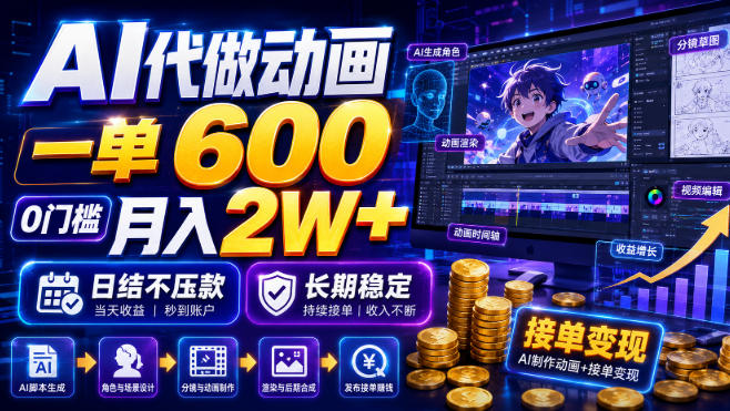 050798183f3961ddaa74fc8344496cbe.jpeg AI代做动画,一单600,0门槛月入2W+,日结不压款,长期稳定【揭秘】