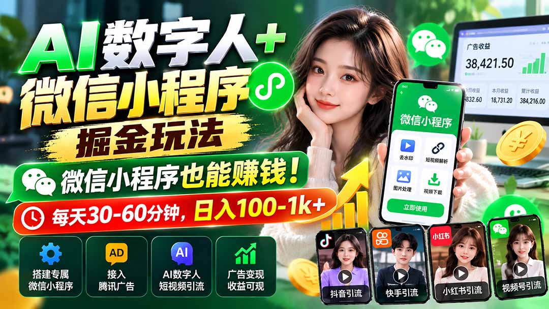 055a46f0d05d062a2d2a23d268387aa8.jpeg AI数字人+微信小程序掘金玩法:微信小程序也能赚钱!每天30-60分钟,日入100-1k+