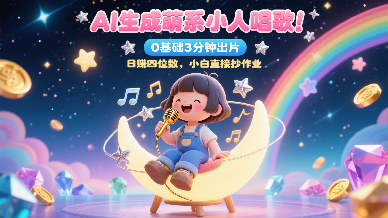 AI生成萌系小人唱歌！0基础3分钟出片，28个作品涨粉9万，日赚四位数，小白直接抄作业-鼎铸网