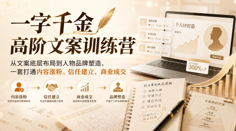058fab99b04dae7dda6e5a1914299fa2.jpeg 一字千金高阶文案训练营,从文案底层布局到人物品牌塑造,一套打通内容涨粉、信任建立、商业成交