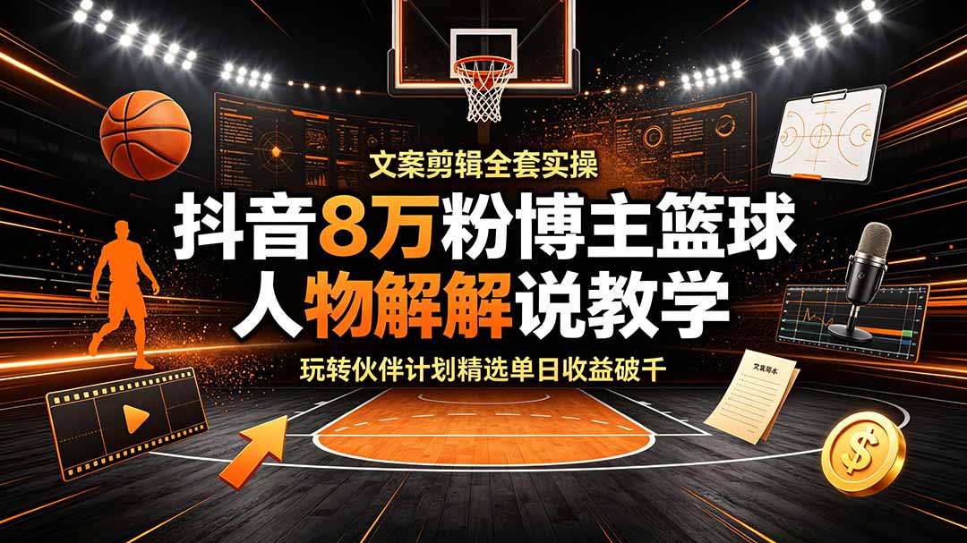060204c1795074b0e33536f71ee97139.jpeg 抖音8万粉博主篮球人物解说教学,文案剪辑全套实操,玩转伙伴计划精选单日收益破千