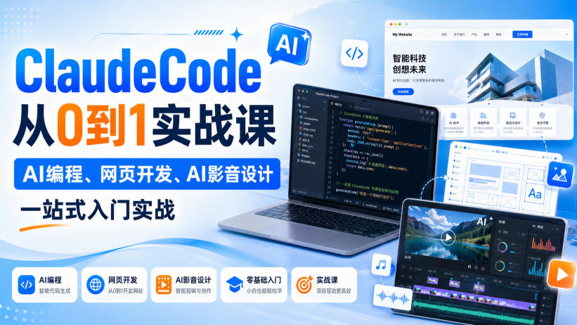 ClaudeCode从0到1实战课，AI编程、网页开发、AI影音设计一站式入门实战-鼎铸网