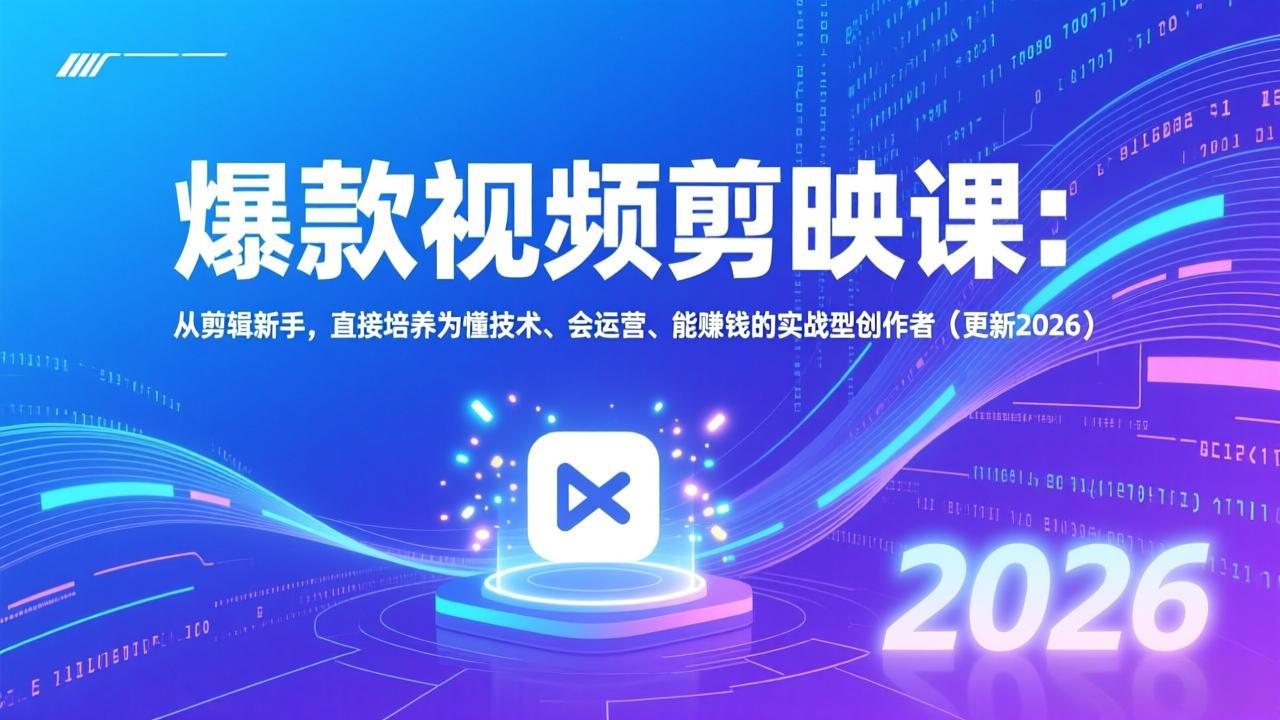 爆款视频剪映课：从剪辑新手，直接培养为懂技术、会运营、能赚钱的实战型创作者(更新2026-鼎铸网