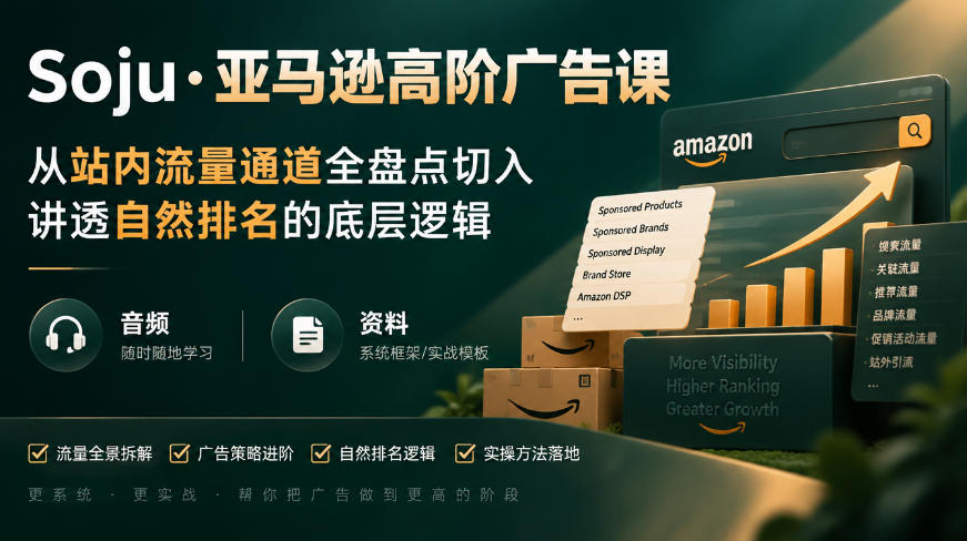 亚马逊高阶广告课,从站内流量通道全盘点切入,讲透自然排名的底层逻辑(直播+音频+资料)-鼎铸网