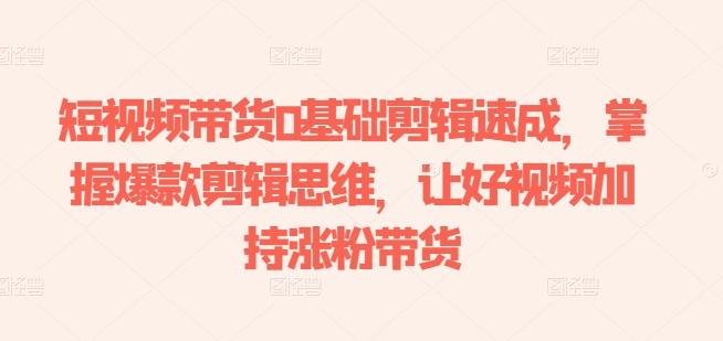 短视频带货0基础剪辑速成，掌握爆款剪辑思维，让好视频加持涨粉带货-鼎铸网