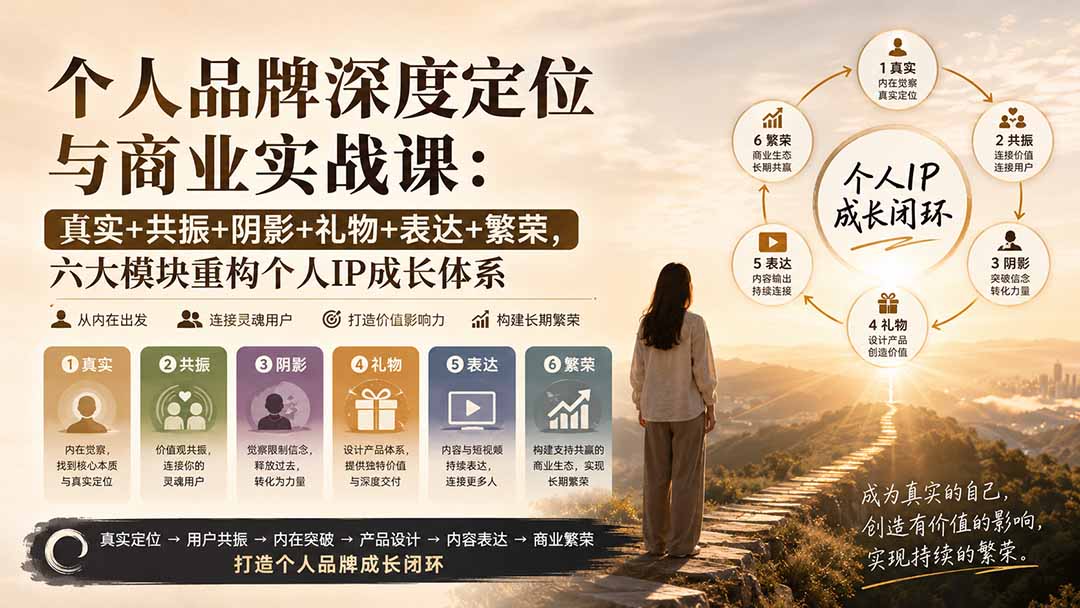 个人品牌深度定位与商业实战课：真实+共振+阴影+礼物+表达+繁荣，六大模块重构个人IP成长体系-鼎铸网