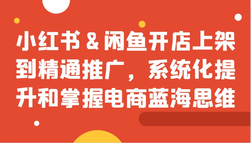 小红书&闲鱼开店上架到精通推广，系统化提升和掌握电商蓝海思维-鼎铸网