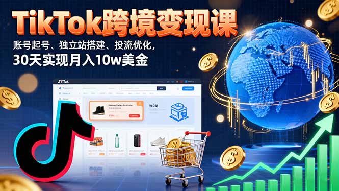 TikTok跨境变现课:账号起号、独立站搭建、投流优化,30天实现月入10w美金-鼎铸网