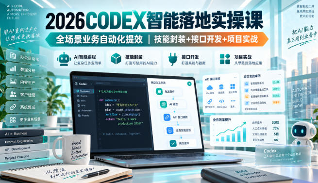 2026Codex智能落地实操课，全场景业务自动化提效，技能封装+接口开发+项目实战-鼎铸网