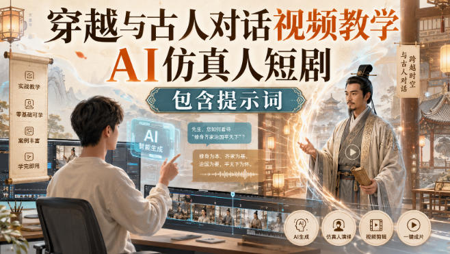 穿越与古人对话视频教学，AI仿真人短剧，包含提示词-鼎铸网