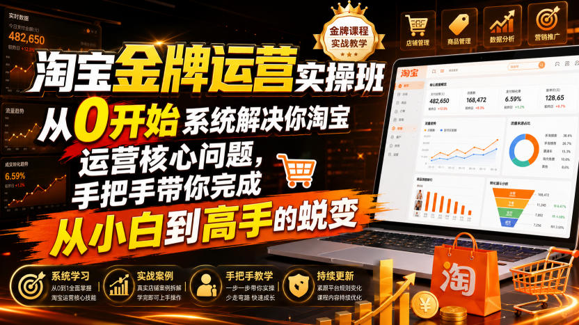 淘宝金牌运营实操班，从0开始系统解决你淘宝运营核心问题，手把手带你完成从小白到高手的蜕变(2026年7月)-鼎铸网