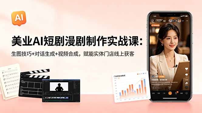 美业AI短剧漫剧制作实战课:生图技巧+对话生成+视频合成,赋能实体门店线上获客-鼎铸网