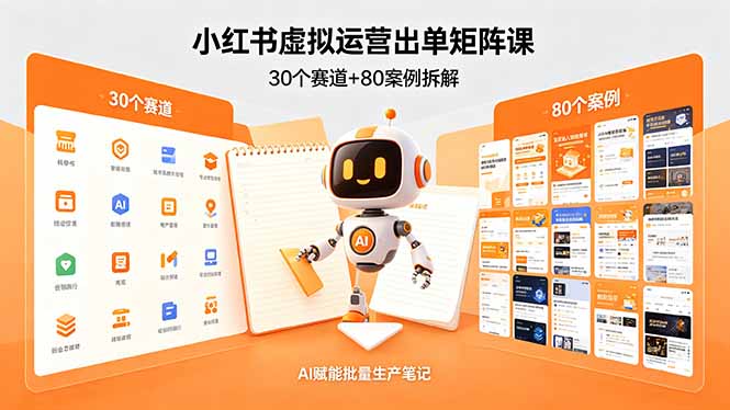 小红书虚拟运营出单矩阵课:30个赛道+80案例拆解,AI赋能批量生产笔记-鼎铸网