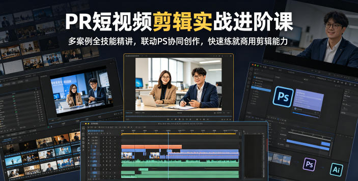 PR短视频剪辑实战进阶课,多案例全技能精讲,联动PS协同创作,快速练就商用剪辑能力-鼎铸网