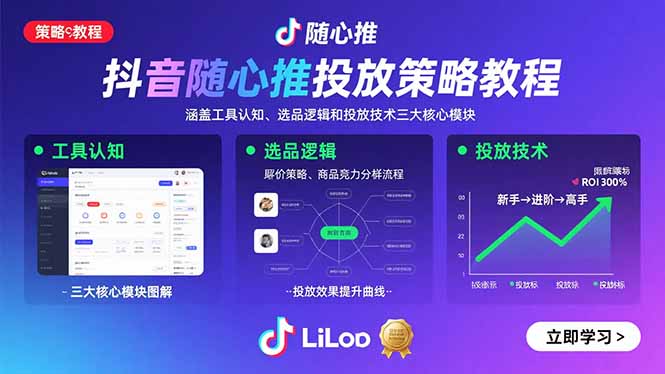 0a9caa613718e28daecf51ae96a12c0e.jpeg 抖音随心推投放策略教程:涵盖工具认知、选品逻辑和投放技术三大核心模块