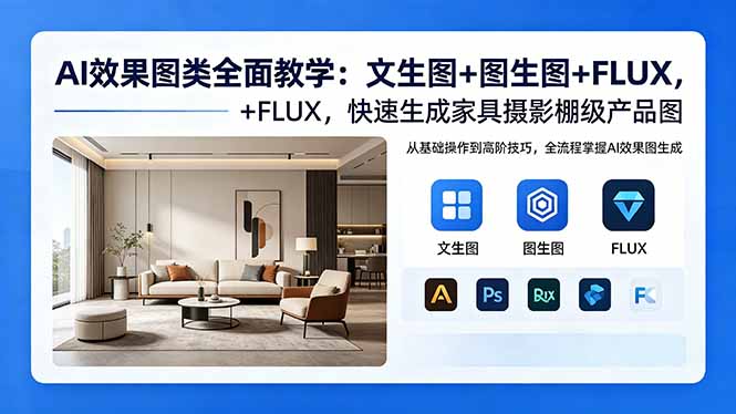 AI效果图类全面教学:文生图+图生图+FLUX,快速生成家具摄影棚级产品图-鼎铸网