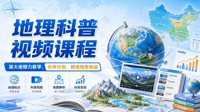 地理科普视频课程，某大佬倾力教学，伙伴计划、精选独家收益-鼎铸网