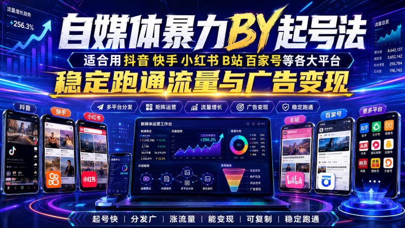 自媒体暴力搬运起号法,适合用抖音快手小红书B站百家号等各大平台,稳定跑通流量与广告变现-鼎铸网