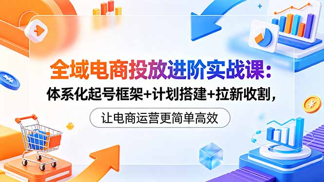 全域电商投放进阶实战课:体系化起号框架+计划搭建+拉新收割,让电商运营更简单高效-鼎铸网